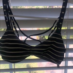 navy blue and white girls bathing suit top